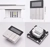 A collage of four images showing different views of a smart thermostat. Podgląd zdjęcia produktu