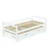 A white wooden daybed with a slatted base and two drawers underneath, shown against a white background. Anteprima dell’immagine prodotto