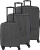 Three black suitcases of different sizes are arranged diagonally on a white background. Produktbild-Vorschau