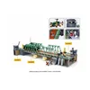 A collage of images showing a Lego-like building block set of a military bridge with tanks and soldiers. Produktbild-Vorschau