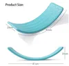 Two views of a teal balance board with dimensions indicated. Podgląd zdjęcia produktu