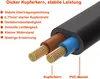 A close-up view of a black electrical cable with exposed copper wires, highlighting its features with German text. Náhľad obrázku produktu