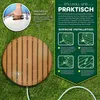 A round wooden-look outdoor shower head is shown on a grassy lawn, with text and diagrams explaining its features and installation. Náhľad obrázku produktu