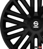 A close-up, angled view of a black car wheel rim with a Sparco logo in the center. Produktbild-Vorschau