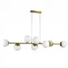 A modern, linear chandelier with multiple glass globes and a gold-toned metal frame, presented against a plain white background. Náhľad obrázku produktu