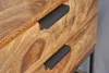Close-up view of two drawers on a wooden cabinet with black handles. Podgląd zdjęcia produktu