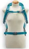 The back of a teal Deuter backpack is shown on a mannequin. Produktbild-Vorschau