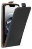 A black flip case for a smartphone is shown with the front cover open. Produktbild-Vorschau