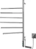 A chrome-plated electric towel rack with six rotating bars, shown against a white background. A power cord and plug are visible on the right side, along with a small digital display on the rack itself. Náhled obrázku produktu