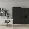 An office setting with a desk, chair, and storage cabinets. Anteprima dell’immagine prodotto