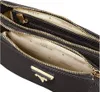Close-up view of the interior of a black Guess handbag, showing multiple zippered compartments and the brand's logo on the lining. Produktbild-Vorschau