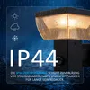 A close-up of an outdoor light fixture with text and icons indicating its features. Produktbild-Vorschau