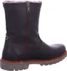 A single brown leather boot with a zipper and fur lining is shown against a white background. Produktbild-Vorschau