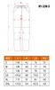 A diagram of pants with measurements and a table of sizes and corresponding measurements. Voir les images du produit