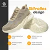 A pair of beige sneakers is shown with descriptive text and icons highlighting features. Produktbild-Vorschau