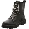 A black lace-up boot with silver laces is shown against a white background. Voir les images du produit