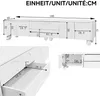 Diagrams and measurements of a white TV stand. Podgląd zdjęcia produktu