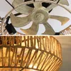 A close-up view of a rustic-style ceiling fan with rope accents and a close-up of the rope lampshade. Produktbild-Vorschau