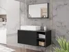 A modern bathroom vanity set with a sink and mirror, set against a marble-tiled wall. Náhled obrázku produktu