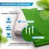 A close-up of a green sleeping bag with text overlays describing its features. Produktbild-Vorschau
