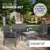 A garden furniture set displayed on a wooden deck with trees and a hammock in the background. Produktbild-Vorschau