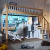 A child's bedroom with a loft bed, desk, and storage. The bed has LED lighting. Podgląd zdjęcia produktu