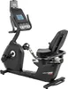 A black recumbent exercise bike is shown against a white background. Produktbild-Vorschau