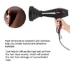 A person's hand holds a black hairdryer with a black diffuser attachment, next to a circular image of a woman's hair. Voir les images du produit