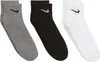 Three pairs of Nike ankle socks in gray, black, and white. Podgląd zdjęcia produktu