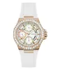 A white and rose gold Guess watch with a white band, set against a white background. Náhľad obrázku produktu