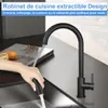 ZMH Keukenmengkraan, zwart, uittrekbaar, met douche. RVS Productafbeelding-voorbeeld 4
