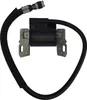 A black ignition coil with silver mounting brackets and a black cable on a white background. Náhled obrázku produktu