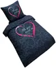 Bettwäsche 135x200 + 80x80 cm schwarz pink Herz Love mit Produktbild-Vorschau 2