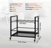 A product image with overlaid text and dimensions, showing a black metal rolling storage cart with multiple slots. Anteprima dell’immagine prodotto