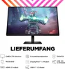 A monitor with a gaming image on screen, with text and icons below listing the contents of the package. Produktbild-Vorschau
