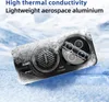 A phone case with a camera lens cover and a cooling fan, placed on a snowy or icy surface. Produktbild-Vorschau