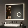 A modern bathroom vanity with a rectangular LED mirror above a white sink. Anteprima dell’immagine prodotto