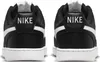 The back view of two black Nike Court Vision Low sneakers with white accents and soles, set against a white background. Podgląd zdjęcia produktu