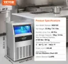 A commercial ice maker is shown in a kitchen setting with product specifications listed next to it. Produktbild-Vorschau