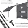 A diagram illustrating the setup and features of a retractable awning. Náhled obrázku produktu