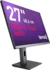 A close-up, angled view of a black computer monitor with text and a logo on its screen. Produktbild-Vorschau