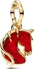 A close-up studio shot of a gold and red horse charm. Produktbild-Vorschau
