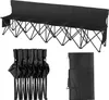 A black foldable bench and its carrying bag are displayed against a white background. Produktbild-Vorschau