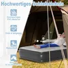 A woman is relaxing on an inflatable mattress inside a tent. Produktbild-Vorschau