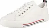 A white sneaker with red and blue stripes on the sole. Produktbild-Vorschau
