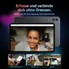 A tablet displaying a video call, with smaller images below showing different uses of the tablet. Produktbild-Vorschau