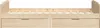 A wooden bed frame with two drawers, shown from the front. Produktbild-Vorschau