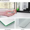A collage of images showing details of a mirrored cabinet, including a hand interacting with the mirror, a close-up of the mirror edge, and a close-up of aluminum. Produktbild-Vorschau