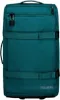 A teal colored travel bag with straps and zippers. Voir les images du produit