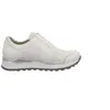 A white women's sneaker with silver accents and a patterned fabric panel. Produktbild-Vorschau
